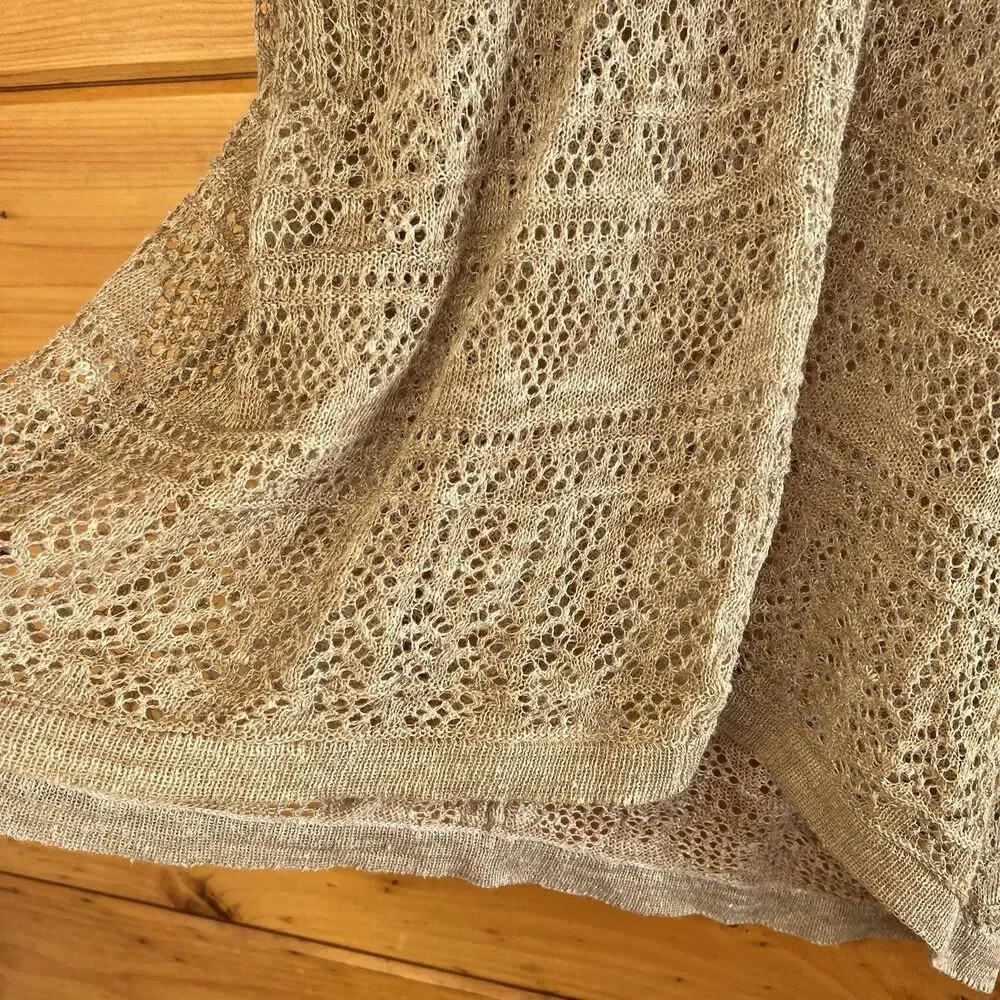 Free People Natural Waterfalls Long Sleeve Knit Crochet Blouse Tan Womens Size S